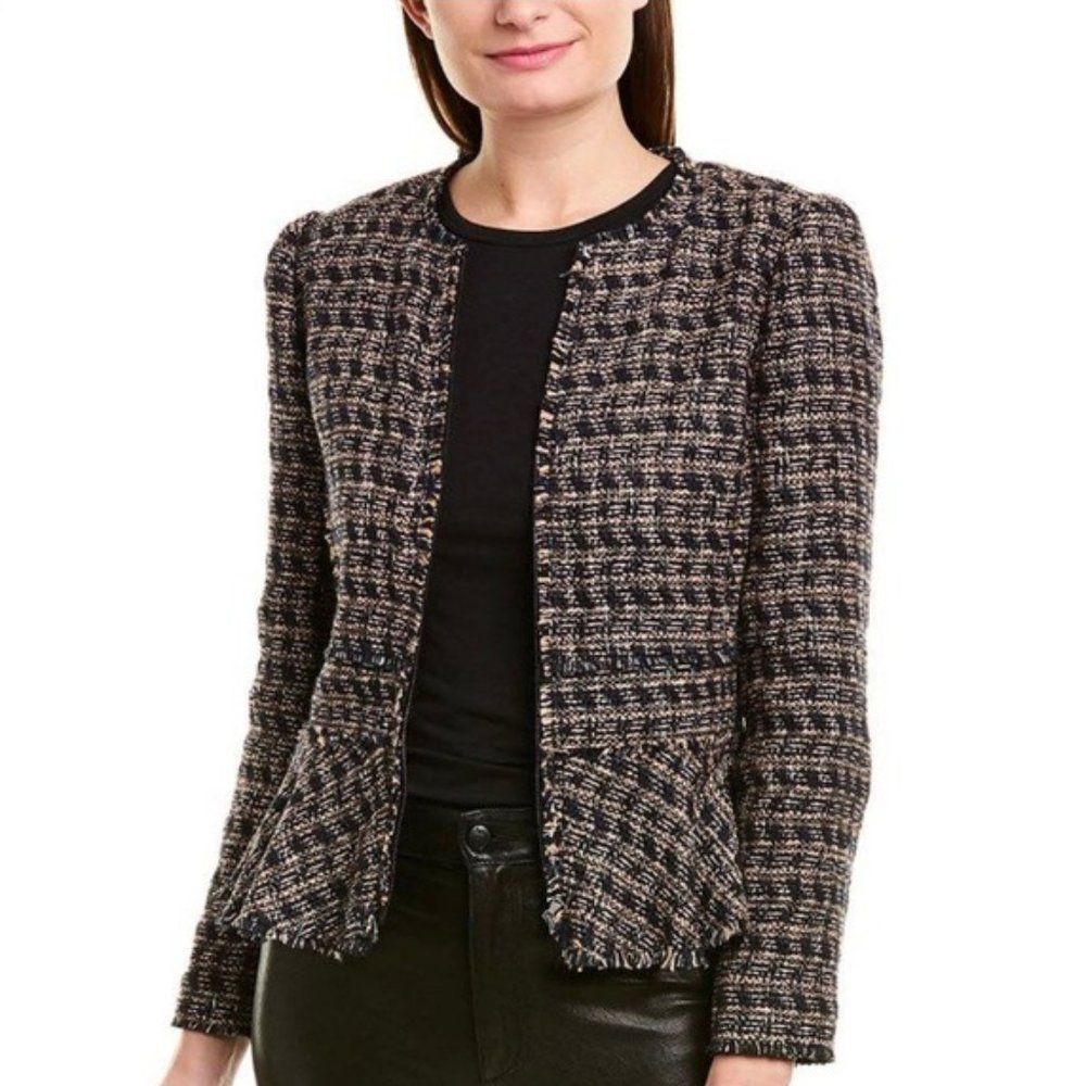 Rebecca Taylor Multi Tweed Ruffle Blazer, NWT, Size 10 - Picture 3 of 13